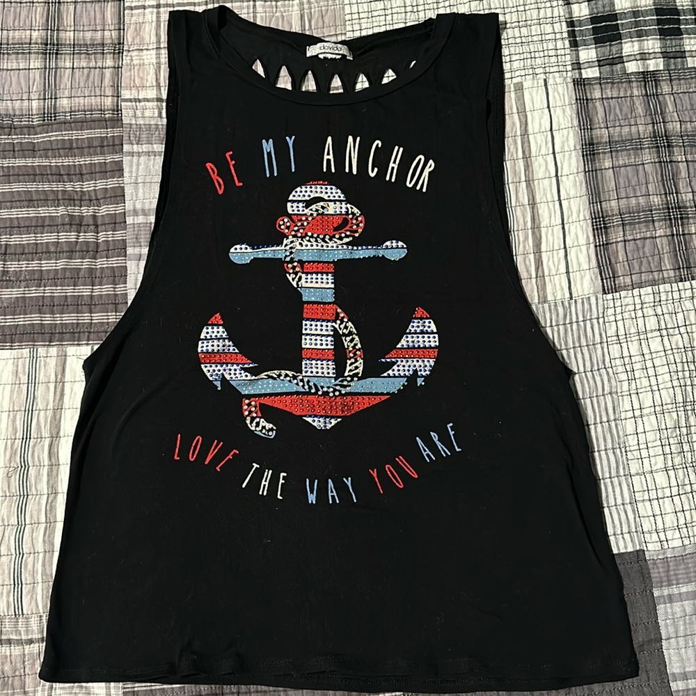 Adorable blue sparkly cutout back tank top size small
